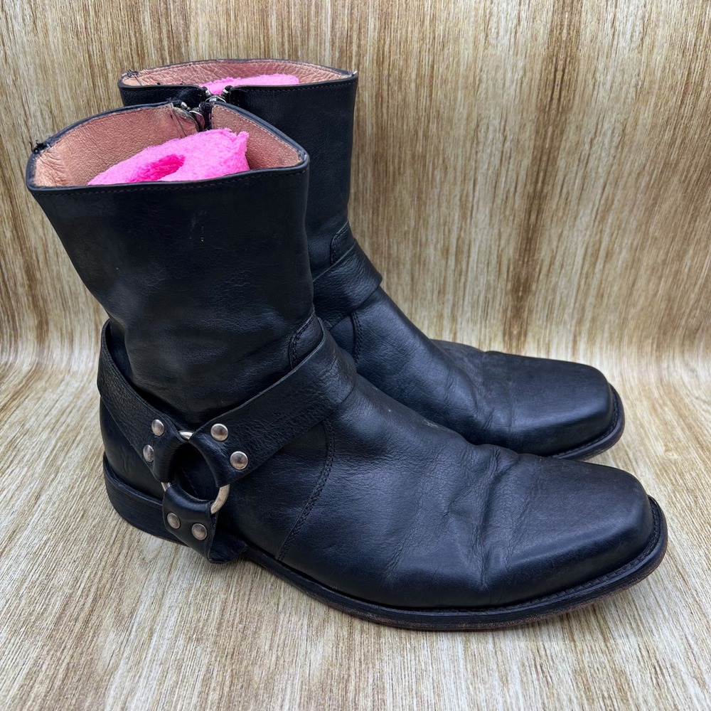 Frye Harness 8R Boots Men's Size 11.5 D Black Leather Square Toe Side Zip 87140